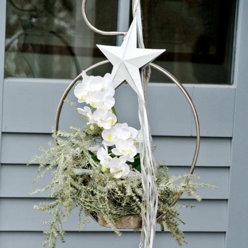 Gwiazda do zawieszenia, ozdoba choinkowa, dekoracja metalowa Biała 19,5×18,5cm | Floristik24.pl
