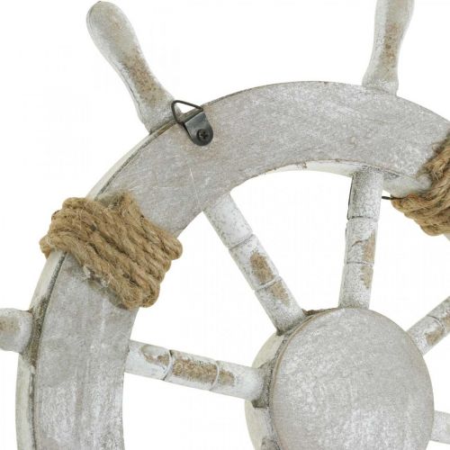 Floristik24 Dekoracja marynistyczna, drewniana kierownica naturalna, niebiesko-biała shabby chic Ø35cm