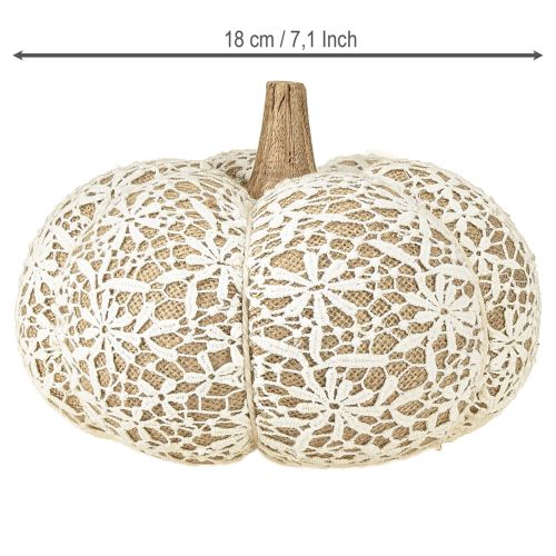 Produkt Dekoracja z juty w kształcie dyni, koronka, kolor biały/beżowy, vintage, Ø18cm