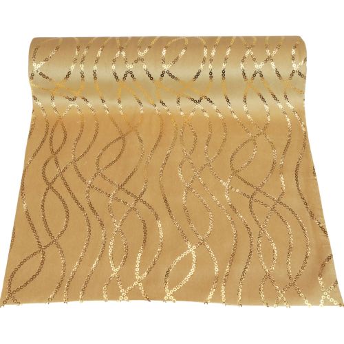 Produkt Bieżnik w kolorze beżowo-złotym z łańcuszkami Bieżnik aksamitny 28×270cm