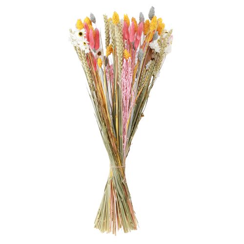 Produkt Bukiet suszonych kwiatów i ziaren różowożółty niebieski 55cm