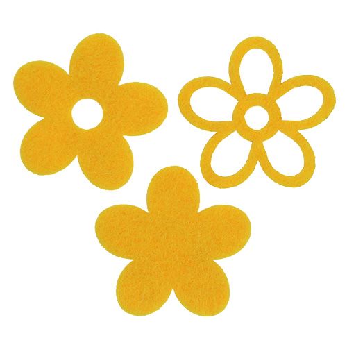 Floristik24 Dekoracja rozproszona filcowy kwiat żółty mix 4cm 72 szt