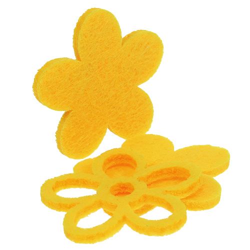 Floristik24 Dekoracja rozproszona filcowy kwiat żółty mix 4cm 72 szt