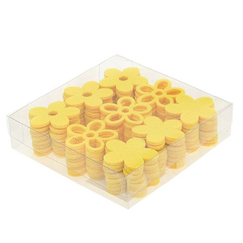 Floristik24 Dekoracja rozproszona filcowy kwiat żółty mix 4cm 72 szt