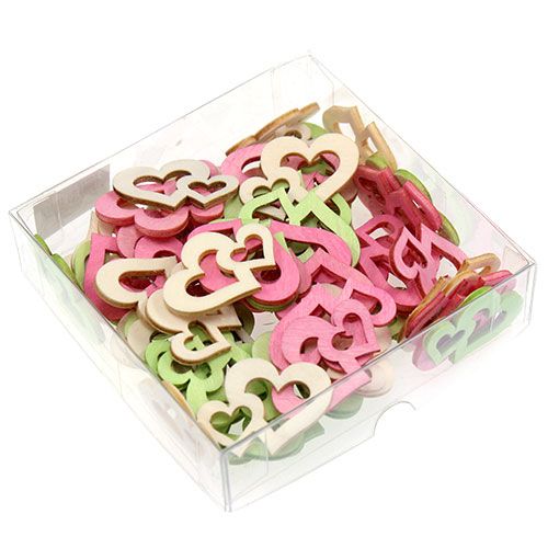 Produkt Rozrzuć drewniane serca różne. 4cm 72 sztuki