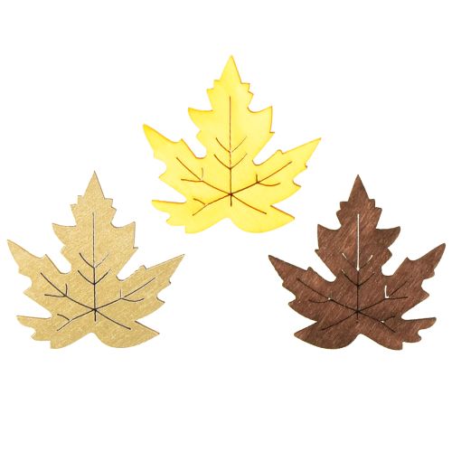 Produkt Dekoracja rozproszona liście klonu żółte, brązowe, platynowe różne 4cm 72 szt
