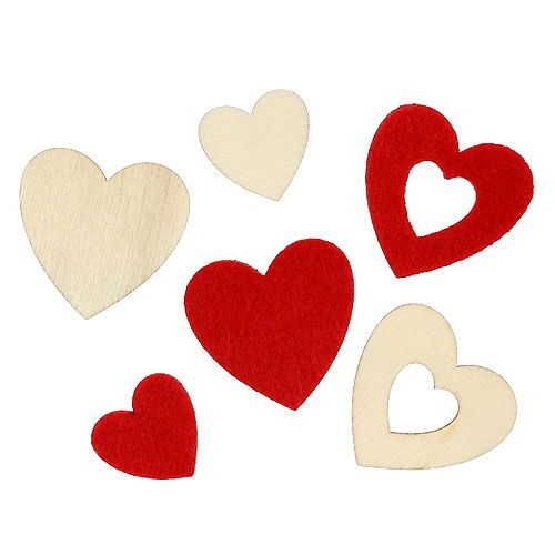 Floristik24 Rozproszone serca mix 2-3,5cm czerwone, naturalne 110p