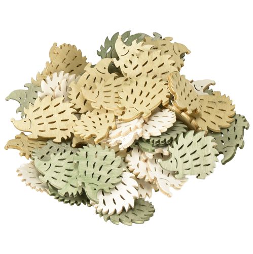 Produkt Dekoracja rozproszona Drewniana dekoracja jeża zielony brązowy biały 4x3cm 72 szt