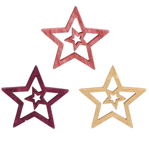 Produkt Dekoracja rozproszona drewniane gwiazdki w kolorze jagodowego różu naturalnego Ø4cm 72 szt