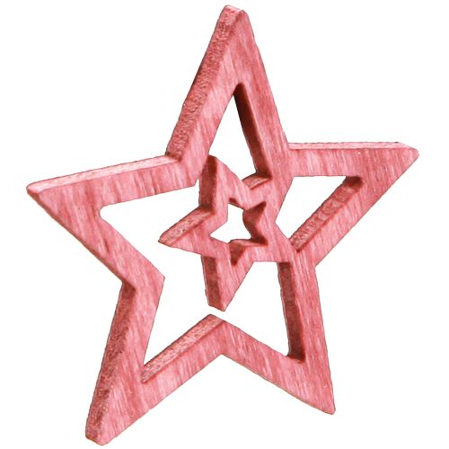 Produkt Dekoracja rozproszona drewniane gwiazdki w kolorze jagodowego różu naturalnego Ø4cm 72 szt