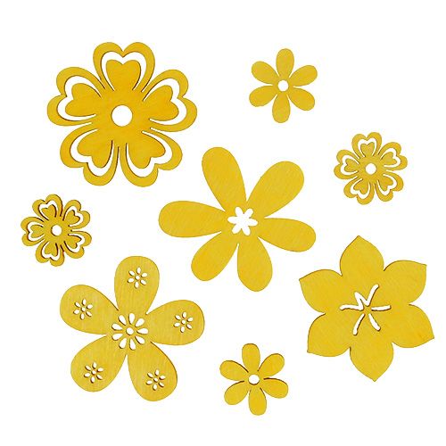 Dekoracja rozproszona drewniany kwiat żółty 2cm - 4cm 96szt