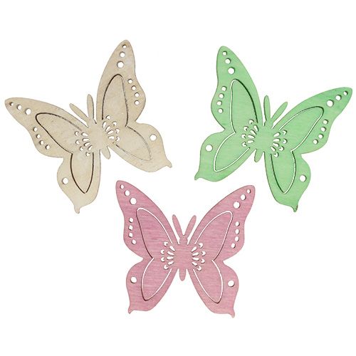Floristik24 Dekoracja rozproszona motyl różowy, zielony, naturalny 4cm 72 szt
