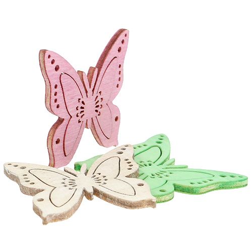 Floristik24 Dekoracja rozproszona motyl różowy, zielony, naturalny 4cm 72 szt