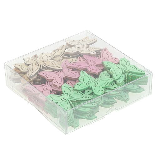 Floristik24 Dekoracja rozproszona motyl różowy, zielony, naturalny 4cm 72 szt