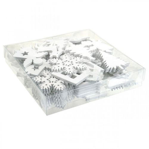 Floristik24 Dekoracja rozproszona Świąteczna mieszanka drewna biała 4cm 72 szt