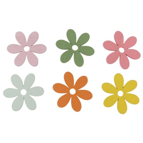 Floristik24 Dekoracja rozproszona Drewniane kwiaty Kolorowa dekoracja stołu Ø3-4cm 48 szt