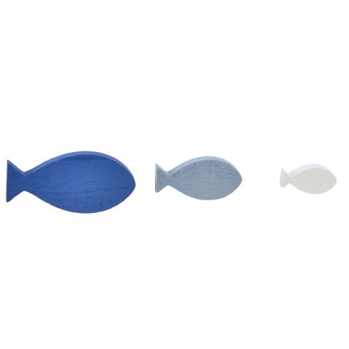 Dekoracja rozproszona dekoracja drewniana rybka niebiesko-biała morska 3–8cm 24szt