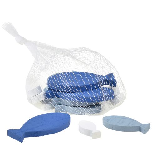Produkt Dekoracja rozproszona dekoracja drewniana rybka niebieska biała morska 3–8cm 24 szt