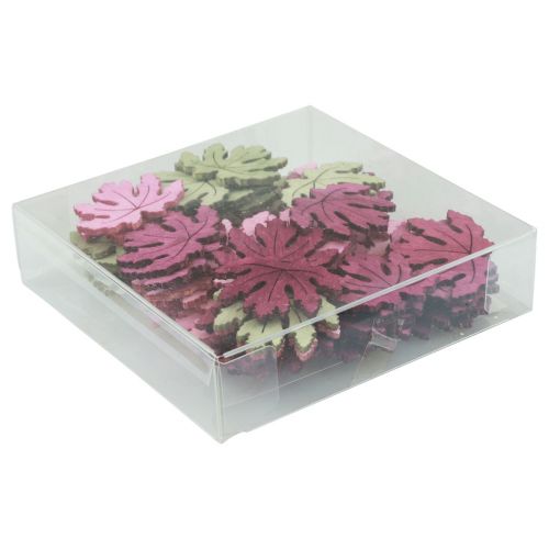 Produkt Dekoracja rozproszona drewno jesienne liście dekoracja stołu fioletowy różowy zielony 4cm 72 szt