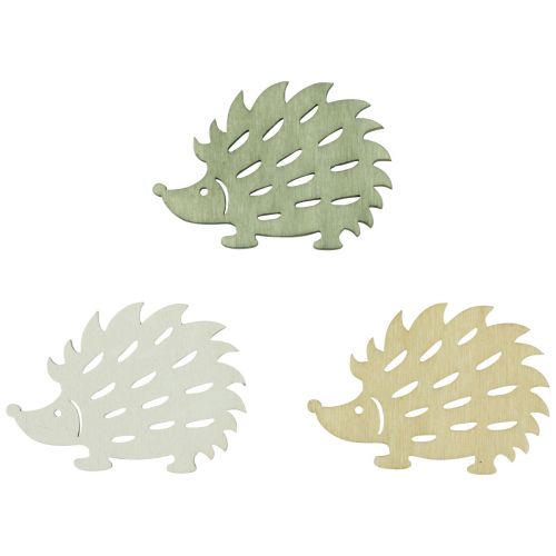 Floristik24 Dekoracja rozproszona Drewniana dekoracja jeża zielony brązowy biały 4x3cm 72 szt