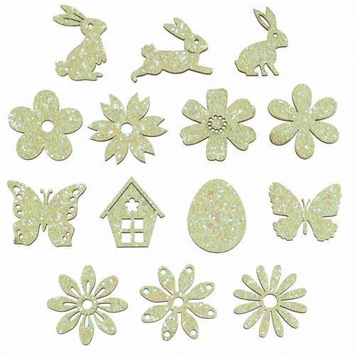 Produkt Ozdoba kropkowa, elementy drewniane, wiosenne, wielkanocne, zielone 2–4 cm 64 szt