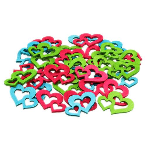 Floristik24 Dekoracja rozproszona drewniane serca kolorowe asst. 3cm x 4cm 72 szt