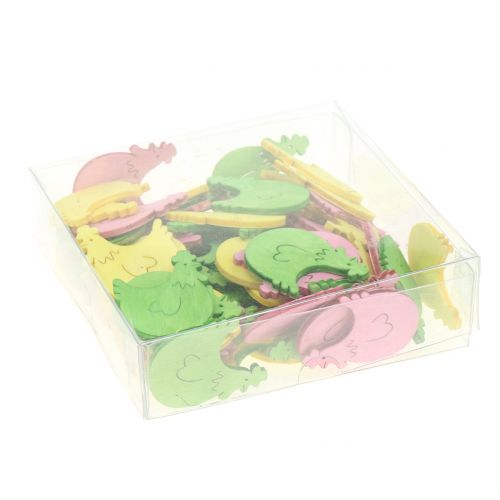Floristik24 Dekoracja rozproszona drewniany kurczak różne kolory 4cm 72 szt