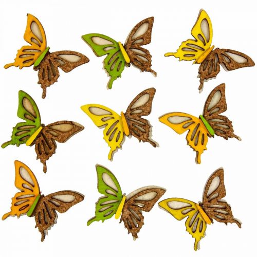 Produkt Dekoracja rozproszona motyle drewno zielony/żółty/pomarańczowy 3×4cm 24szt