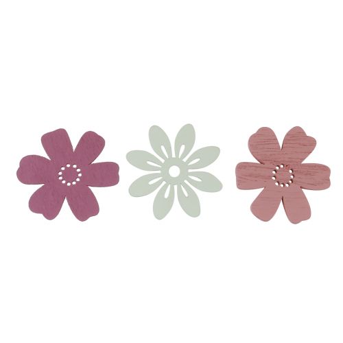 Produkt Dekoracja rozproszona kwiaty stołowe drewniane białe różowe fioletowe 3,5 cm 36szt