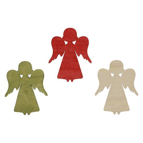 Produkt Dekoracja rozproszona Świąteczny drewniany aniołek czerwono-zielony naturalny 5x3,5cm 48szt
