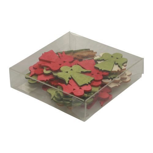 Produkt Dekoracja rozproszona Świąteczny drewniany aniołek czerwono-zielony naturalny 5x3,5cm 48 szt