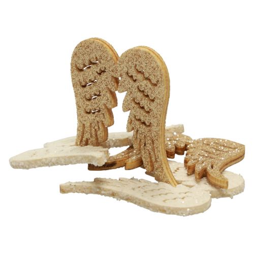 Floristik24 Dekoracja rozproszona Świąteczne drewniane skrzydła anioła brokat 3×4cm 72 szt