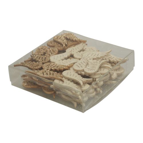 Floristik24 Dekoracja rozproszona Świąteczne drewniane skrzydła anioła brokat 3×4cm 72 szt