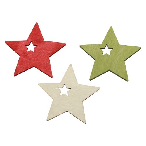 Produkt Dekoracja rozproszona Świąteczne gwiazdki drewniane czerwone naturalne zielone 5cm 72szt
