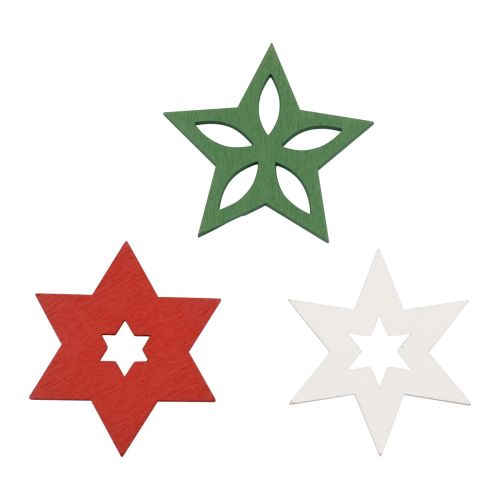 Produkt Dekoracja rozproszona Świąteczne drewniane gwiazdki czerwone/białe/zielone Ø3,5cm 72szt