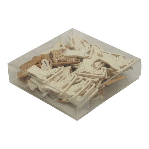 Produkt Dekoracja rozproszona dekoracja zimowa drewniana łyżwa brokatowa 4x3,5cm 72 szt