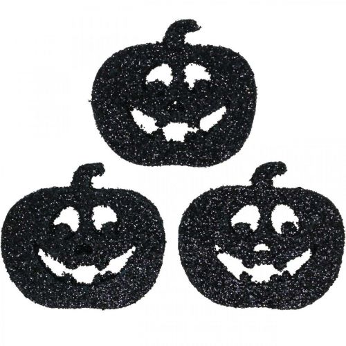 Floristik24 Dekoracja rozproszona Dekoracja dyni Halloween 4cm czarna, brokat 72 szt