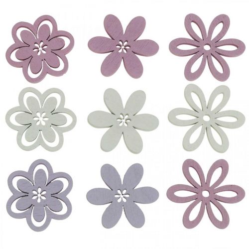 Drewniane kwiaty dekoracja rozproszona kwiaty fioletowo/różowo/białe Ø3,5cm 48szt