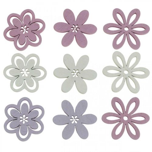 Produkt Drewniane kwiaty rozproszone dekoracje kwiaty fioletowe/różowe/białe Ø3,5cm 48 szt