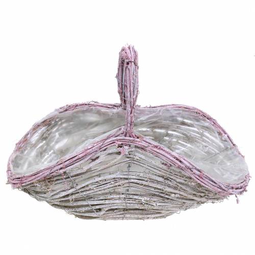 Floristik24 Kosz na kwiaty z uchwytem Biały Stary Różowy 35cm x 17cm H25cm