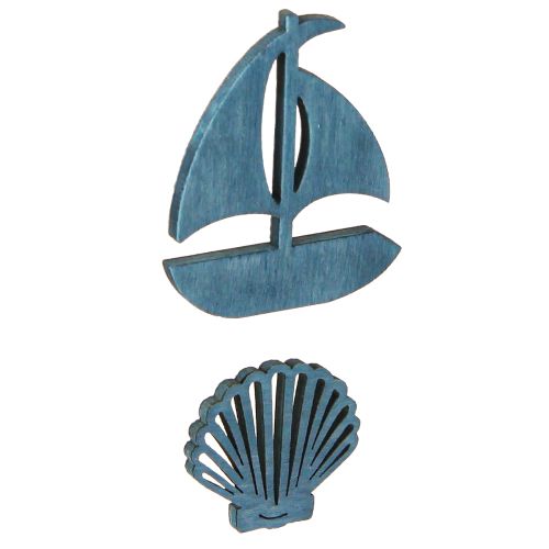 Produkt Rozrzucane elementy drewnianej dekoracji muszla łódź niebieski biały 2,5/4 cm 72 szt.