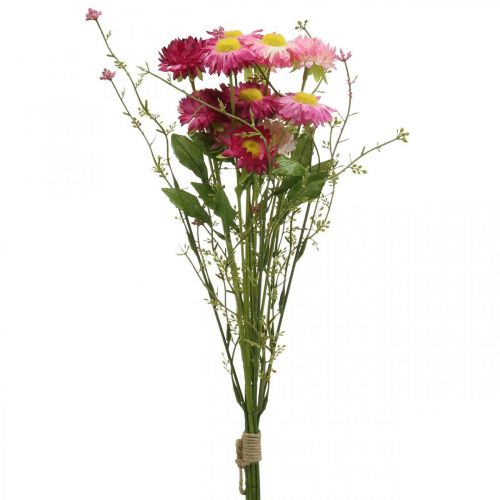 Rhodanthe różowo-różowe, jedwabne kwiaty, sztuczna roślina, bukiet słomianych kwiatów dł.46cm