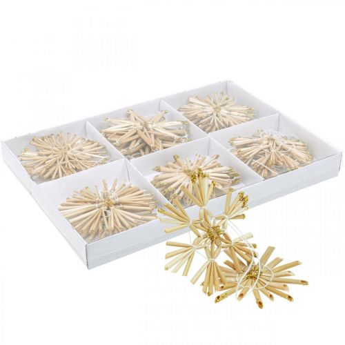 Produkt Zestaw gwiazdek słomkowych brokatowo-złoty Ozdoby świąteczne Ø8cm 24 szt