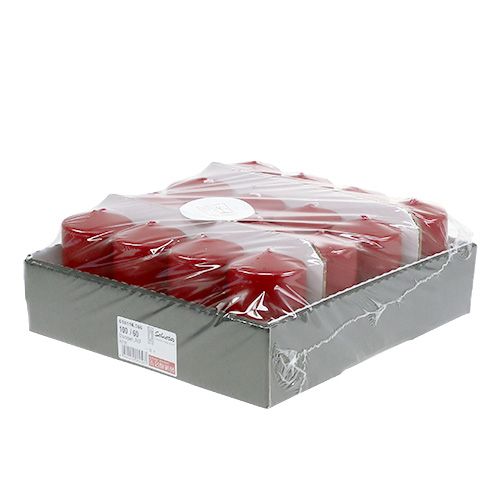 Floristik24 Świeca okrągła 100/60 stara czerwona 16 szt