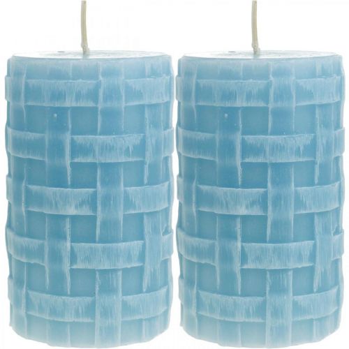 Floristik24 Świece woskowe Koszyczek wzór, świece filarowe, świece Rustic Light blue 110/65 2szt.