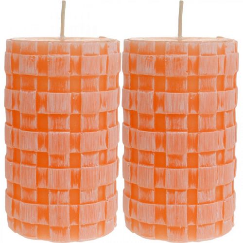 Produkt Świece Rustykalne, Świece Filarowe Koszyczek Wzór, Świece Woskowe Pomarańczowe 110/65 2szt.
