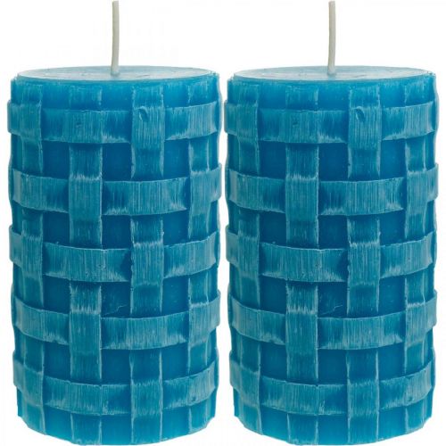Produkt Świece filarowe Rustic, świece koszyczek wzór, świece woskowe turkus 110/65 2szt.