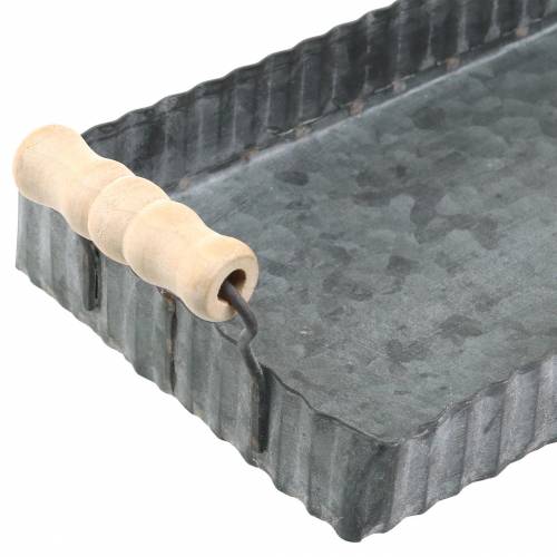 Floristik24 Taca dekoracyjna z drewnianymi uchwytami cynk srebro 24×12,5cm