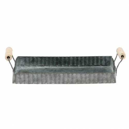 Floristik24 Taca dekoracyjna z drewnianymi uchwytami cynk srebro 24×12,5cm