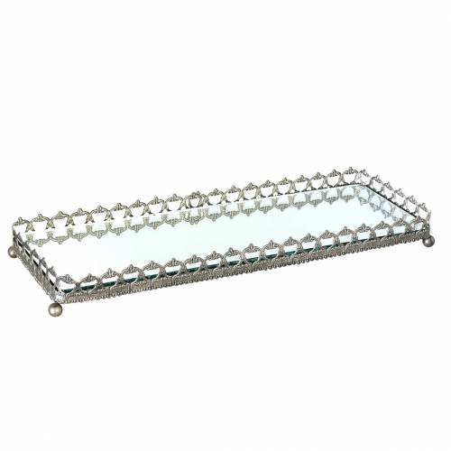 Floristik24 Taca dekoracyjna z lustrzanym dnem antyczne srebro 53cm x 18cm